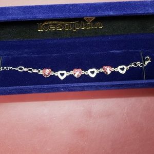 Sterling silver cz and pink crystal bracelet